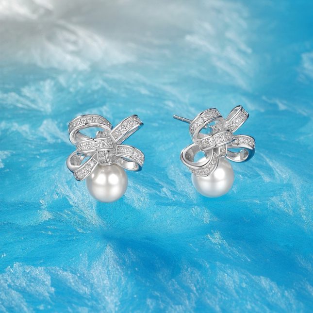 Elegant Women's 925 Sterling Silver Bow Pearl Earrings – Classic & Timeless Design - Image 3