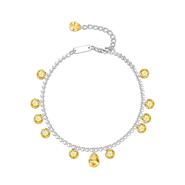 Women's 925 Sterling Silver Yellow Diamond Tears & Stars Bracelet – Elegant Sparkling Design