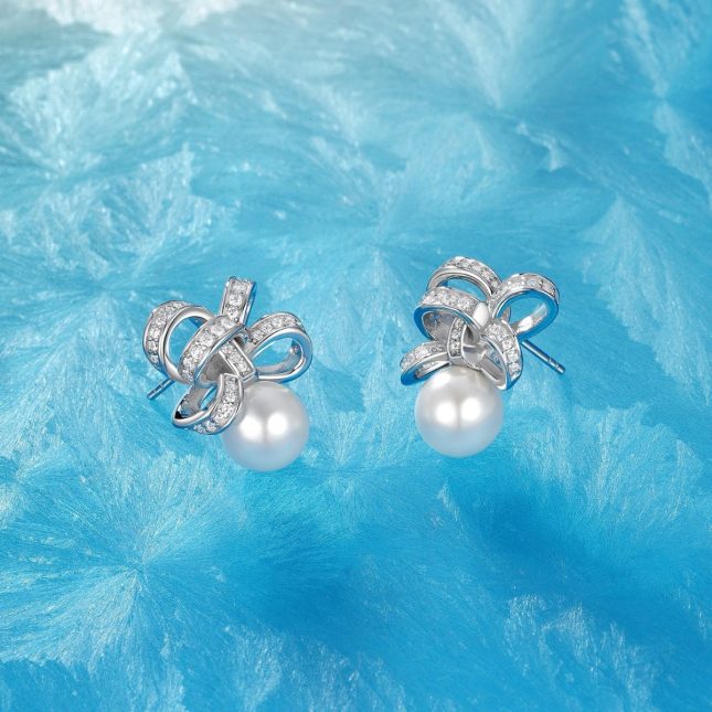 Elegant Women's 925 Sterling Silver Bow Pearl Earrings – Classic & Timeless Design - Image 2