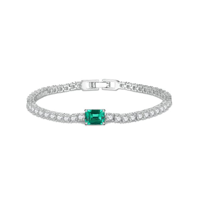 Women's 925 Sterling Silver Small Sugar Cube Emerald Bracelet – Elegant & Dazzling Gemstone Design