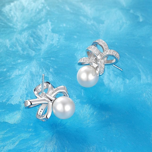 Elegant Women's 925 Sterling Silver Bow Pearl Earrings – Classic & Timeless Design - Image 4