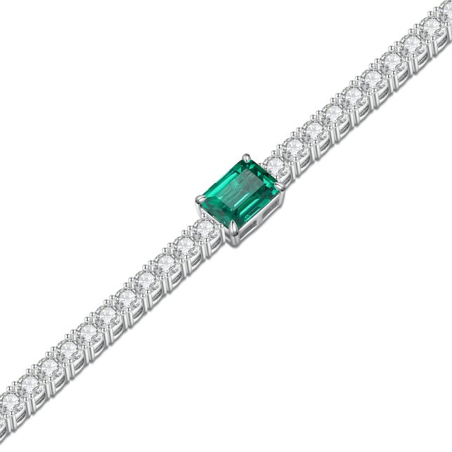 Women's 925 Sterling Silver Small Sugar Cube Emerald Bracelet – Elegant & Dazzling Gemstone Design - Image 5